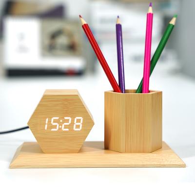 KH-WC077 Pen Holder Wooden Clock  